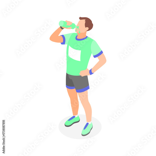 Athletic man drinking water from a bottle after a workout or during exercise session