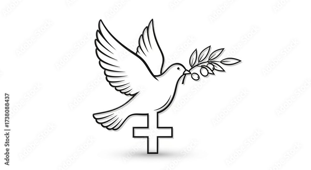 Obraz premium Symbolizing Hope and Divine Peace a Dove Carries an Olive Branch Above a Cross Representing Faith and Serenity