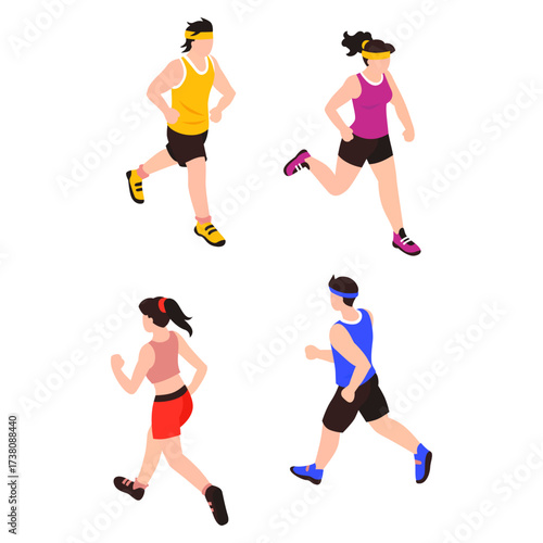 Diverse group of men and women jogging and exercising in the great outdoors