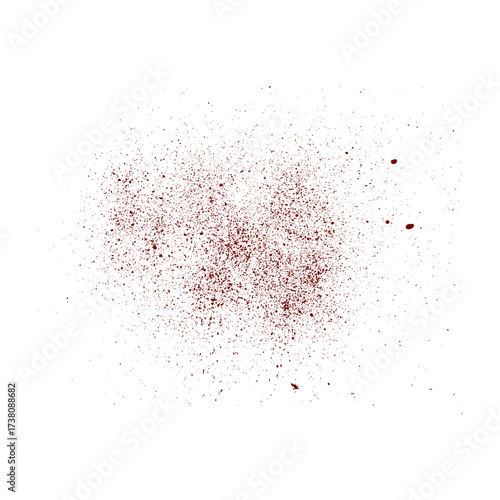 Red powder explosion isolated on white background, abstract particle burst and splash