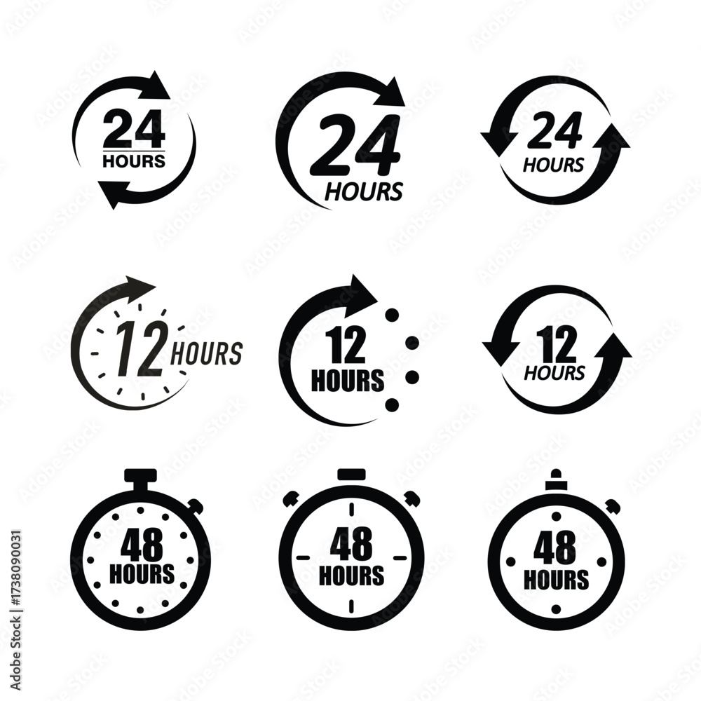 Obraz premium Time Duration Icons 12, 24, and 48 Hours