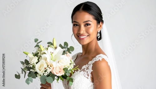 Elegant Bride Holding Wedding Bouquet – Realistic HD Stock Photo
