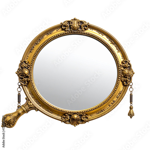 Untitled design - Vintage handheld mirror with ornate gold frame and reflective glass isolated on white transparent background By PerfectPNGs 