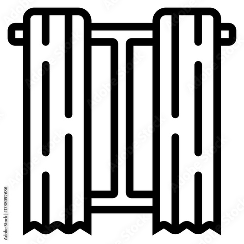 black and white curtain outline icon vector