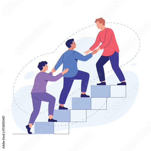 Teamwork collaboration assisting each other climbing stairs success achievement illustration