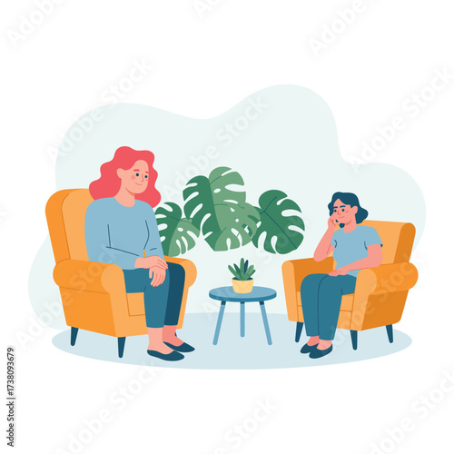 Therapy session with woman counselor consulting her patient providing emotional support
