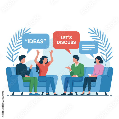 Brainstorming session illustration with diverse team generating innovative ideas and discussing strategies