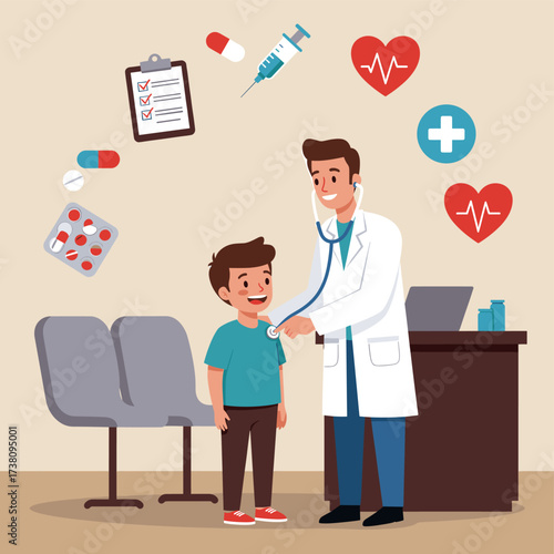 Boy Receiving Stethoscope in Modern Hospital