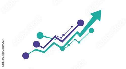 Colorful line graph with an upward arrow indicating positive results, data analysis, and economic growth concept