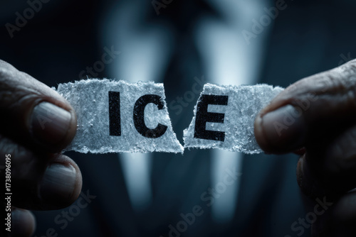 Wallpaper Mural Businessman Metaphorically Breaking the Ice by Ripping Paper Torontodigital.ca