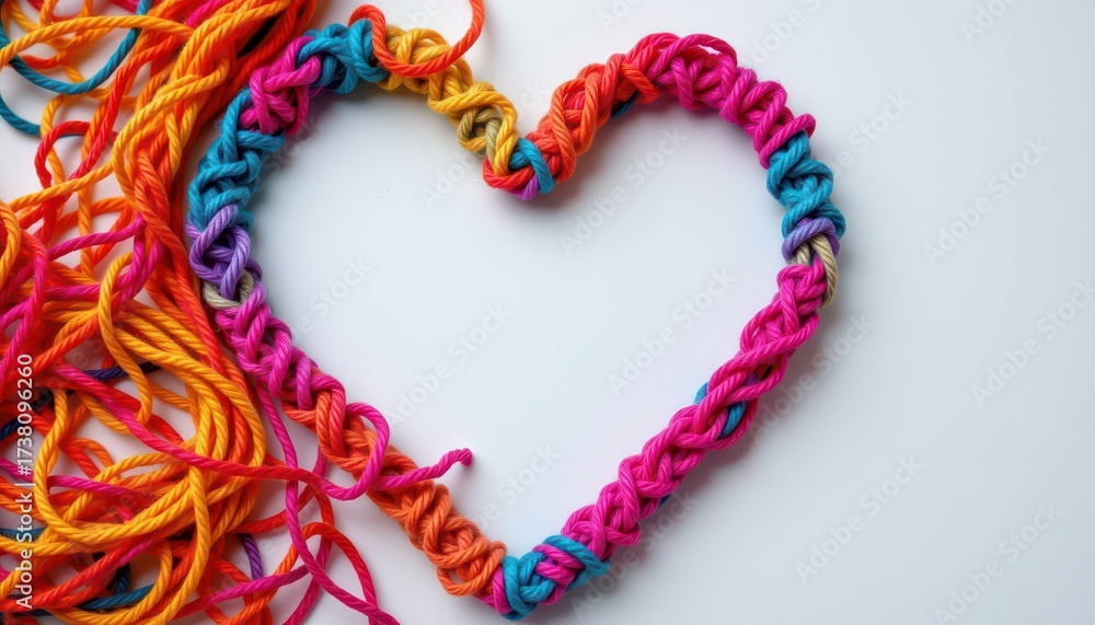 Naklejka premium Colorful Twisted Yarn Heart Light Background