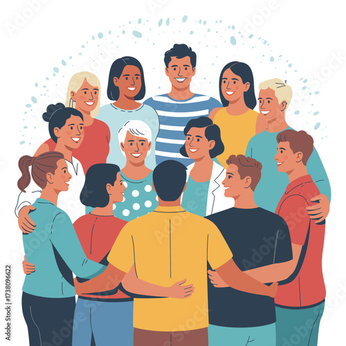 Diverse group of people embracing each other expressing unity and camaraderie