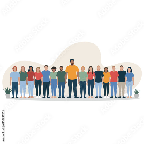 Diverse group of people standing together representing unity and teamwork for corporate success