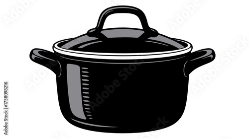 Black cooking pot with lid in simple design  