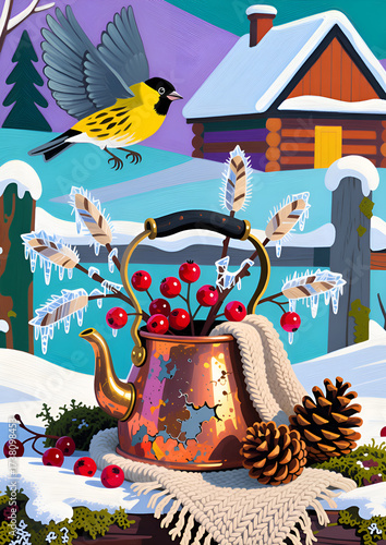 Winter card with a bird