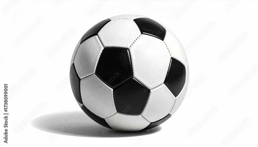 Obraz premium A realistic soccer ball with black and white hexagon pattern, textured surface, and shadow detail isolated on white background 