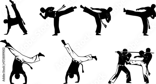 Capoeira silhouettes, Capoeira training silhouette, Capoeira, Brazil capoeira fighting silhouette