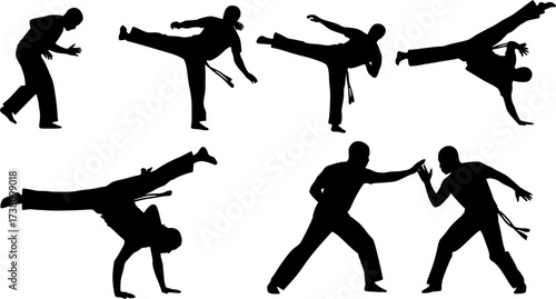 Capoeira silhouettes, Capoeira training silhouette, Capoeira, Brazil capoeira fighting silhouette