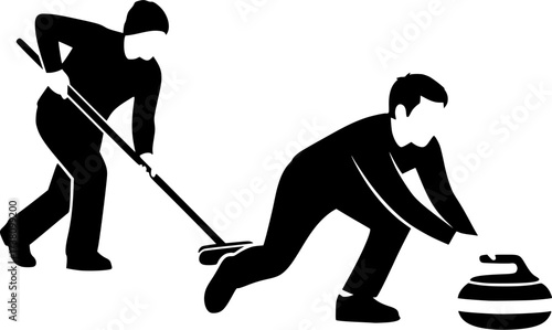 Curling silhouette, Curling players silhouette, Curling players svg, Curling sports silhouette, Curling player clipart