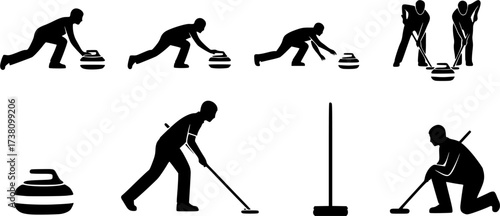 Curling silhouette, Curling players silhouette, Curling players svg, Curling sports silhouette, Curling player clipart