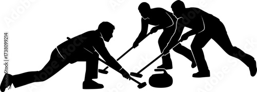 Curling silhouette, Curling players silhouette, Curling players svg, Curling sports silhouette, Curling player clipart