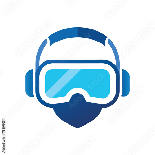 Blue ski goggles and headset icon on white background snowboard winter sports