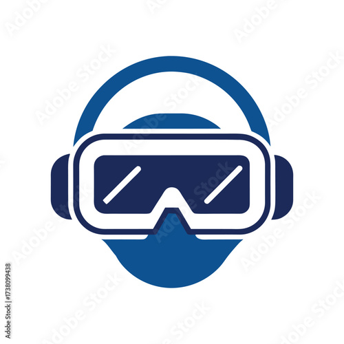 Blue virtual reality headset icon symbol for technology Keywords: virtual reality, VR, headset, goggles, technology, science, future, gaming