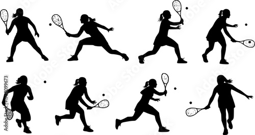 Squash female player silhouettes, Squash player svg, Squash female players, Squash player vector, Female players silhouette, Squash silhouette, Players clipart