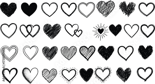 Collection of Hand Drawn Hearts for Valentine's Day Design Projects