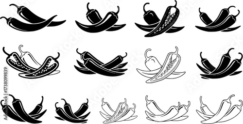 hili pepper silhouettes, Chili vector illustration, Chili pepper, Chili pepper clipart, Chili pepper logo, Hot chili pepper silhouettes, Chili, Half chili, Chili silhouette bundle.