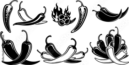hili pepper silhouettes, Chili vector illustration, Chili pepper, Chili pepper clipart, Chili pepper logo, Hot chili pepper silhouettes, Chili, Half chili, Chili silhouette bundle.
