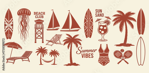 Beach and Summer Vibes Iconic Seaside Elements for Your Vacation Projects