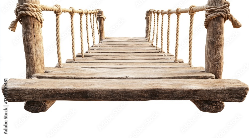 Naklejka premium Wooden rope bridge spanning a void