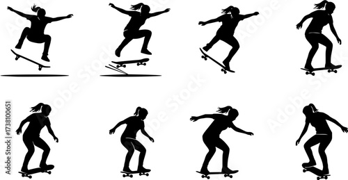 Woman skateboarder silhouette, Skate silhouette, Girl Skateboard silhouettes, Skateboard vector, Woman skateboarding silhouettes, Skateboarding bundle