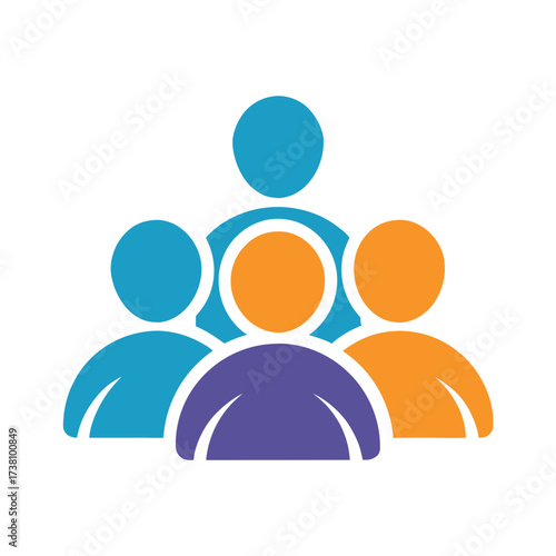 Colorful icon of five people in a group with varied colors Keywords: group, people, icon, silhouette, team, community, unity, collaboration