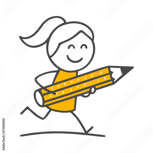 Putting Ideas in Motion The Theme of Sketching and Artistic Inspiration with a Running Line Character Holding a Pencil.