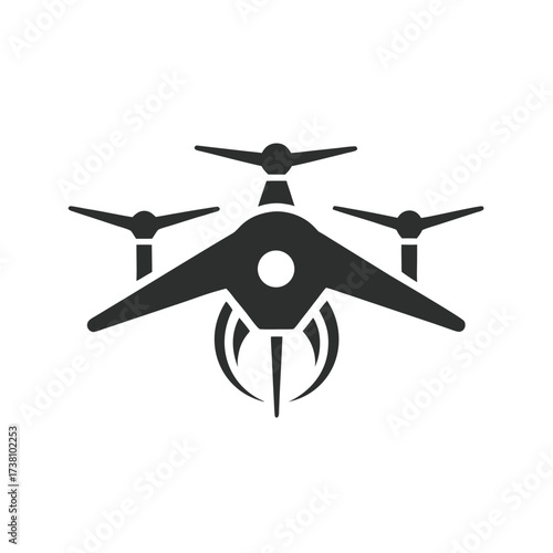 Drone icon with three propellers and futuristic design on white background unmanned