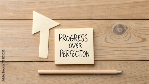 Paper arrow and note promoting progress over perfection