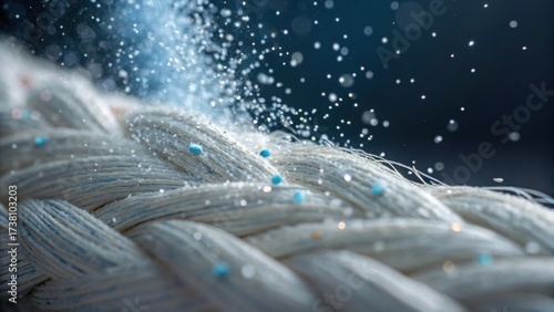 Macro Shot of Textile Fibers Releasing Microplastic Particles