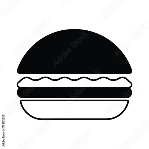 Minimalist black silhouette of a delicious burger on a clean white background