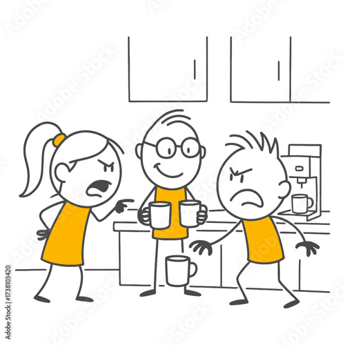 Morning Tension in the Office Kitchen Reflecting Conflict within the Team.