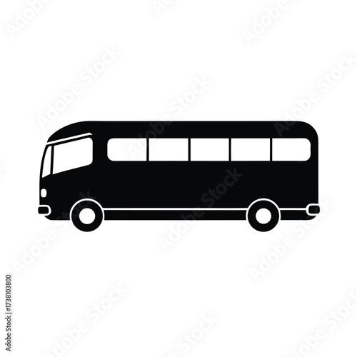 Minimalist black silhouette of a bus on a clean white background
