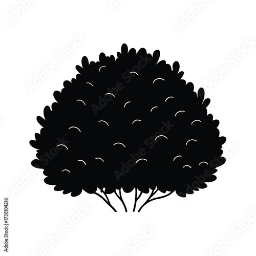 Minimalist black silhouette of a bush on a clean white background