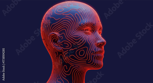 Futuristic 3D Face with Abstract Lines