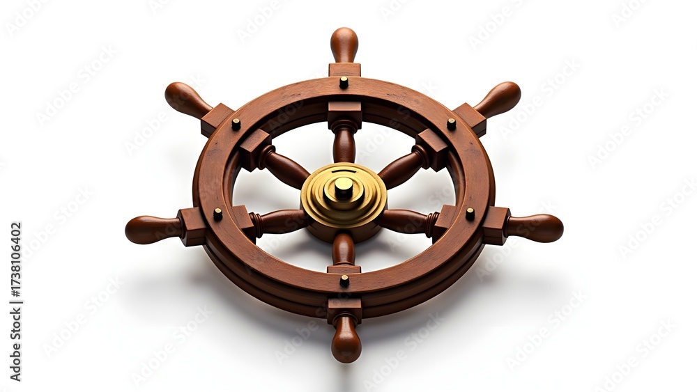 Obraz premium Ship Wheel Nautical Steering Isolated on White