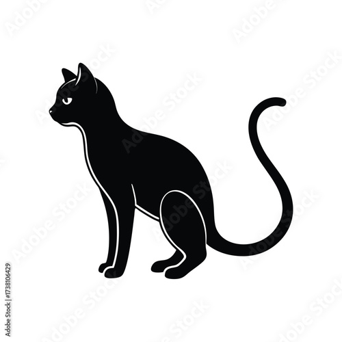 Minimalist black cat silhouette on white background for design projects