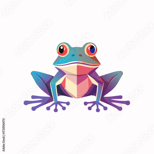Colorful geometric frog illustration with large expressive eyes and intricate details