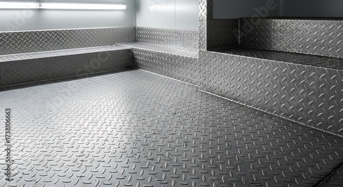 Commercial Kitchen Floor, Stainless Steel.