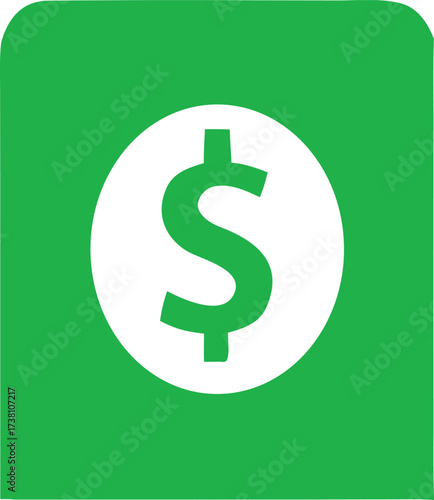 Green cash app icon with dollar symbol for financial transactions and payments on digital platforms