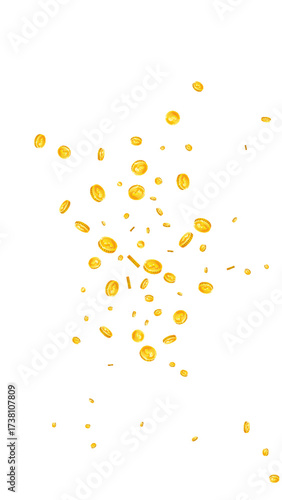 American dollar coins falling. Scattered gold USD